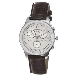 Tissot Men's 'PR-100' Silver Dial Brown Leather Strap Watch