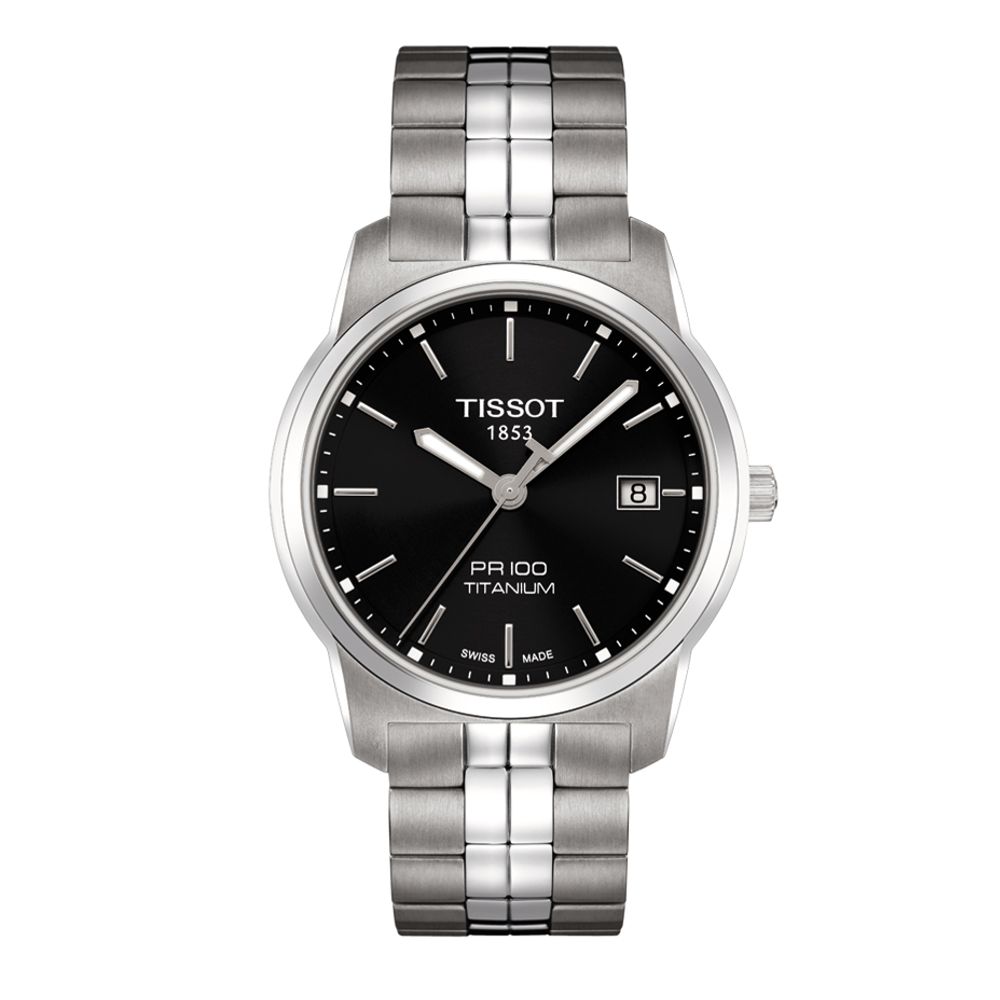 Tissot Mens PR100 Black Dial Titanium Watch