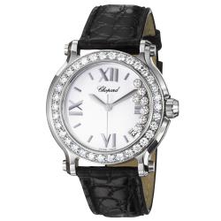 Chopard Women's 'Happy Sport Round' Black Leather Strap Watch