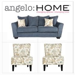 angelo:HOME Cooper Twill Blue Stone 3 Piece Pillow Back Sofa Collection