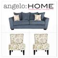 angelo:HOME Cooper Twill Blue Stone 3 Piece Pillow Back Sofa Collection