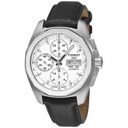 Tissot Men's 'T-Sport PRC 100' White Dial Black Leather Strap Watch