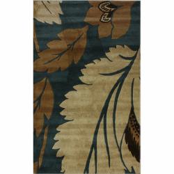 Handmade Luna Leaves Blue Wool Rug (7'6 x 9'6)