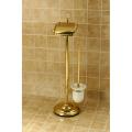 Polished Brass Toilet Paper and Brush Holder Pedesal