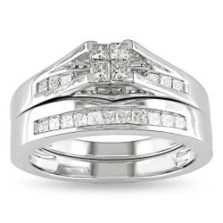 Miadora 10k White Gold 1/2ct TDW Princess Diamond Bridal Ring Set