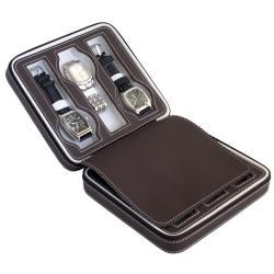 Brown Compact Leatherette 6-Watch Travel Case