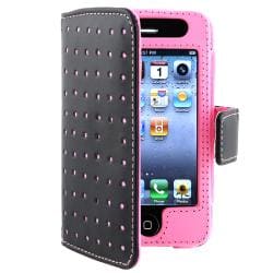 Black/ Pink Dot Wallet Leather Case for Apple iPhone 4/ 4S