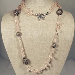 Peyote Bird Designs Sterling Silver Pearl and Rose Quartz Necklace (2 mm)(USA)