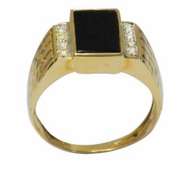 De Buman 10k Gold Men's Black Agate and 1/10ct TDW Diamond Ring (K-L, I1)