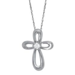 14k White Gold Princess-cut Diamond Accent Cross Necklace
