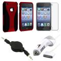 Red Case/ LCD Protector/ Car Charger/ Audio Cable for Apple iPhone 3GS