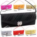 Dasein Pleated Rhinestone Flower Brooch Clutch