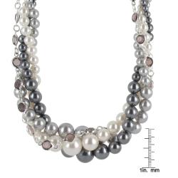 Roman Silvertone Twisted Grey and White Faux Pearl Bead Necklace