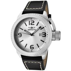 Invicta Men's 'Corduba' Silver Dial Black Leather Watch