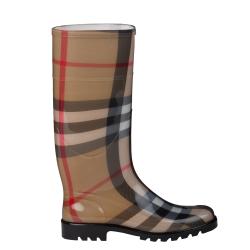 Burberry 3201798 Women's Beige House-check Mid-calf Rubber Rain Boots