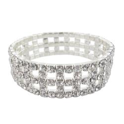 Roman Silvertone Pave Crystal Stretch Bracelet
