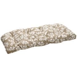 Taupe Floral Outdoor Wicker Loveseat Cushion