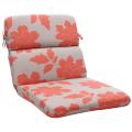 Outdoor Gray and Coral Floral Rounded Chair Cushion