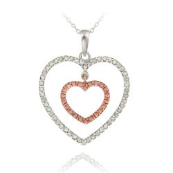 Rose Gold and Silver 1/2ct TDW Diamond Double Heart Necklace (I-J, I2-I3)