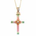 Michael Valitutti 14k Gold Multicolor Tourmaline and Diamond Cross Necklace