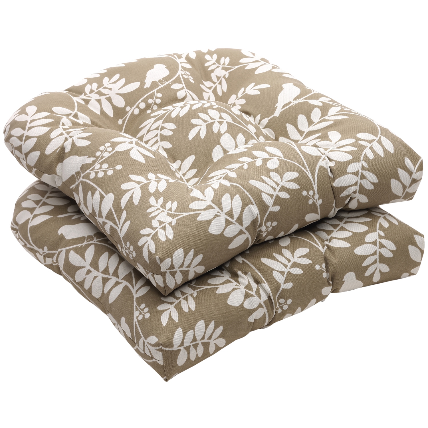 Outdoor Taupe Floral Wicker Seat Cushions (Set of 2) - 14095762