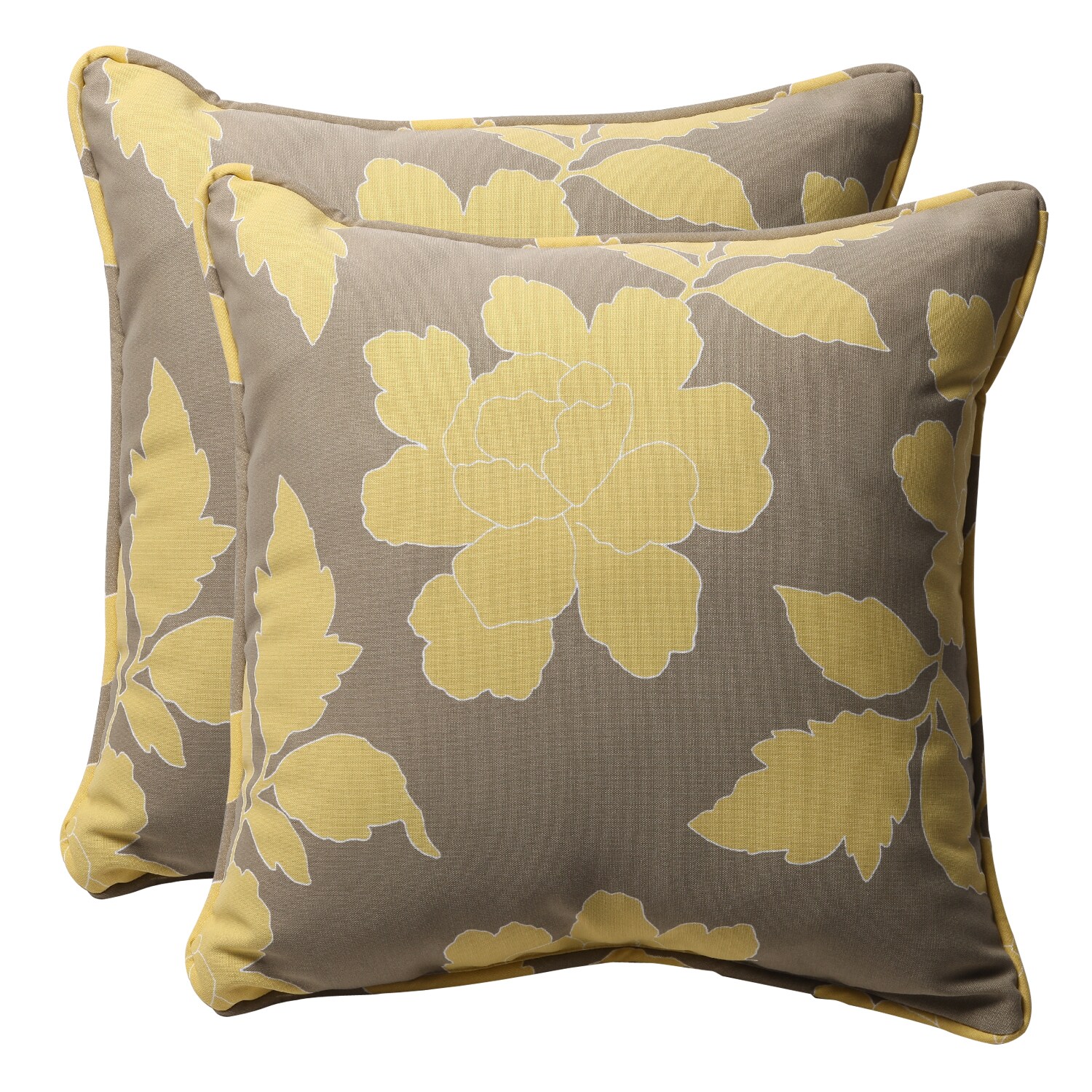 Decorative Grey/ Yellow Floral Square Outdoor Toss Pillows (Set of 2