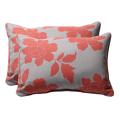 Decorative Grey/ Coral Floral Rectangle Toss Pillow (Set of 2)