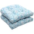Outdoor Blue and White Floral Wicker Seat Cushions (Set of 2)