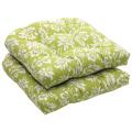 Outdoor Green and White Floral Wicker Seat Cushions (Set of 2)