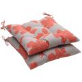 Outdoor Gray and Coral Floral Tufted Seat Cushion (Set of 2)