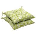 Outdoor Green and White Floral Tufted Seat Cushion (Set of 2)