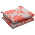 Outdoor Grey and Coral Floral Seat Cushion Squared (Set of 2)