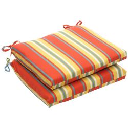 Outdoor Orange and Yellow Stripe Square Seat Cushion (Set of 2)