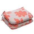 Outdoor Gray and Coral Floral Rounded Seat Cushion (Set of 2)
