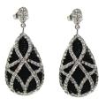 Sterling Silver Clear Cubic Zirconia Black Beaded Pear-shaped Earrings