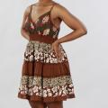 Meetu Magic Women's Plus Size Cotton Mixed Print Tiered Dress