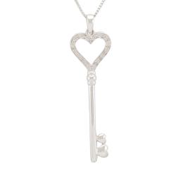 Sterling Silver 1/8ct TDW Diamond Heart Key Necklace (I-J, I2-3)