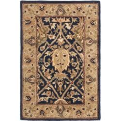 Handmade Mahal Blue/ Gold New Zealand Wool Rug (2' x 3')