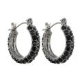 Roman Silvertone Black Crystal Hoop Earrings