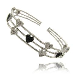 Sterling Silver 1/4ct TDW Black and White Diamond Heart Bracelet (I-J, I2-I3)