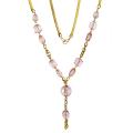 Pink Glass/ Brass Y-shaped Bead Necklace (India)