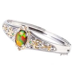 Michael Valitutti Two-tone Multicolor Ammolite, Emerald and Sapphire Bracelet