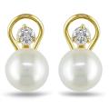 14k Yellow Gold 2/5ct TDW Diamond and Akoya Pearl Earrings (G-H, I1)