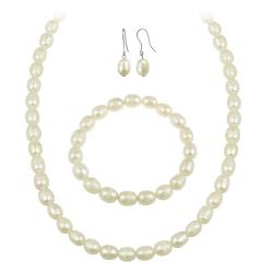 Stonique Creations White Freshwater Pearl Jewelry Set (8-9 mm)
