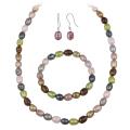 Stonique Creations Multi-colored Freshwater Pearl Jewelry Set (8-9 mm)