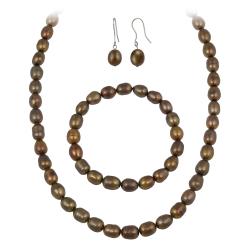 Stonique Creations Dark Brown Freshwater Pearl Jewelry Set (8-9 mm)