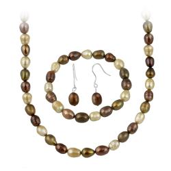 Stonique Creations Multi-colored Freshwater Pearl Jewelry Set (8-9 mm)