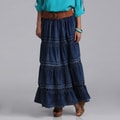 Meetu Magic Women's Stonewash Denim Tiered Maxi Skirt