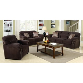Gapuzzi 3-Piece Chocolate Nailhead Plush Fabric Sofa Set