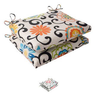 Waverly Sun-n-Shade Pom Pom Play Lagoon Squared Seat Cushions (Set of 2)